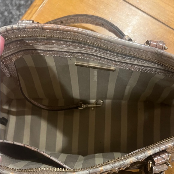 Brahmin Crocodile Embossed Satchel in Brown and Tan - Picture 4 of 8